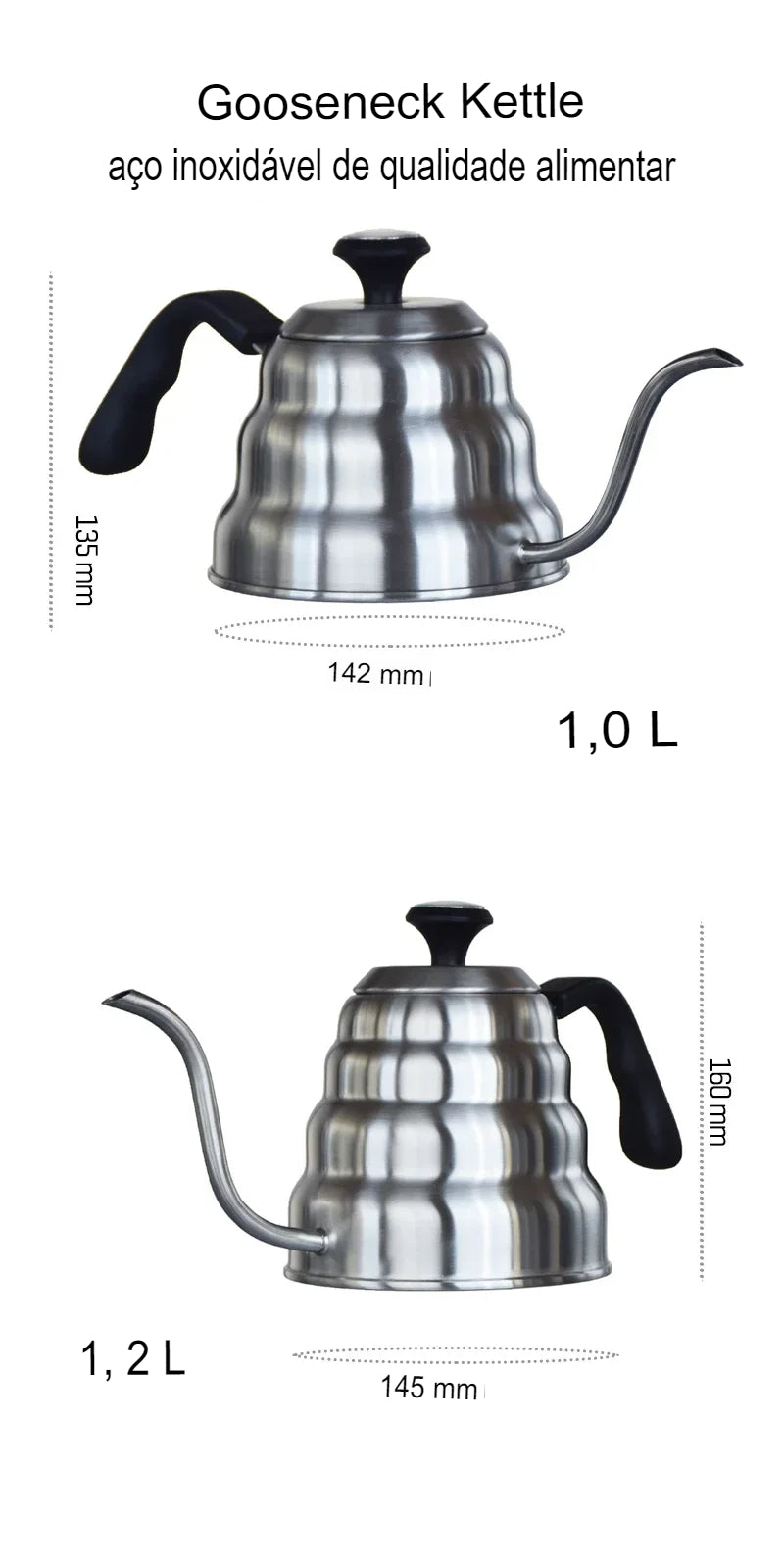 Chaleira/Cafeteira de 1 Litro Feita de Aço Inoxidável - (FDO)