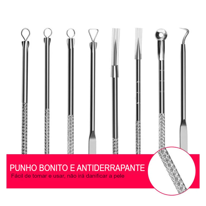 Kit 4 Utensílios Para Remoção de Espinhas e Cravos em Aço Inoxidável - (FDO)